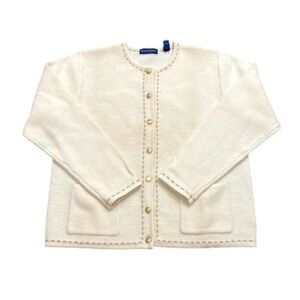 Karen Scott 100% wool cardigan sweater Cream Gold tone buttons Size M Classy